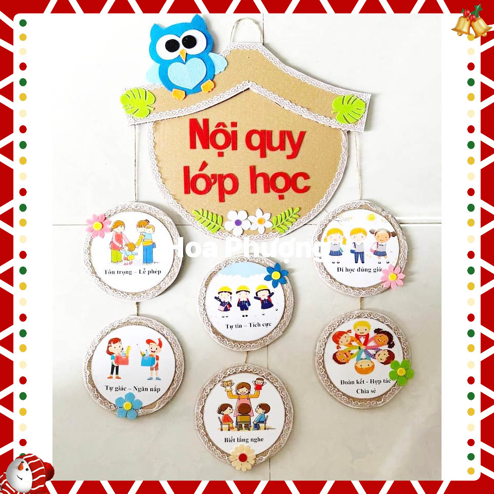 Bảng Nội quy lớp học- bé học  lễ giáo trang trí lớp học mầm non