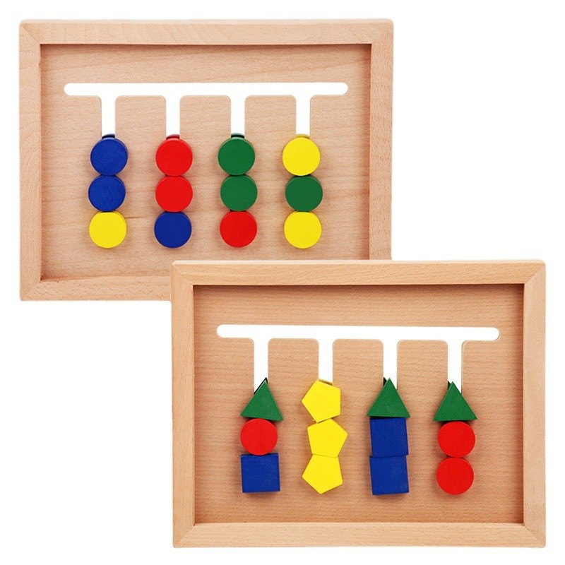 Bảng  4 màu di chuyển gỗ, hình học GIáo Cụ Montessori - Đồ Chơi giúp bé Phát triển tư duy sớm Phối Hợp Ta