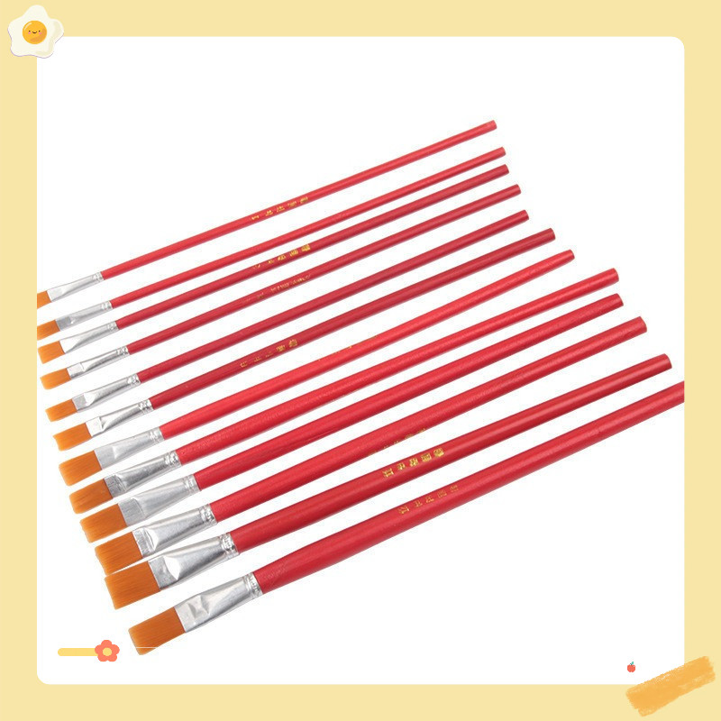 Bút lông - Cọ vẽ - Cọ tô màu đầu dẹt lông mịn set 12 Cọ Vẽ  bút lông thân gỗ