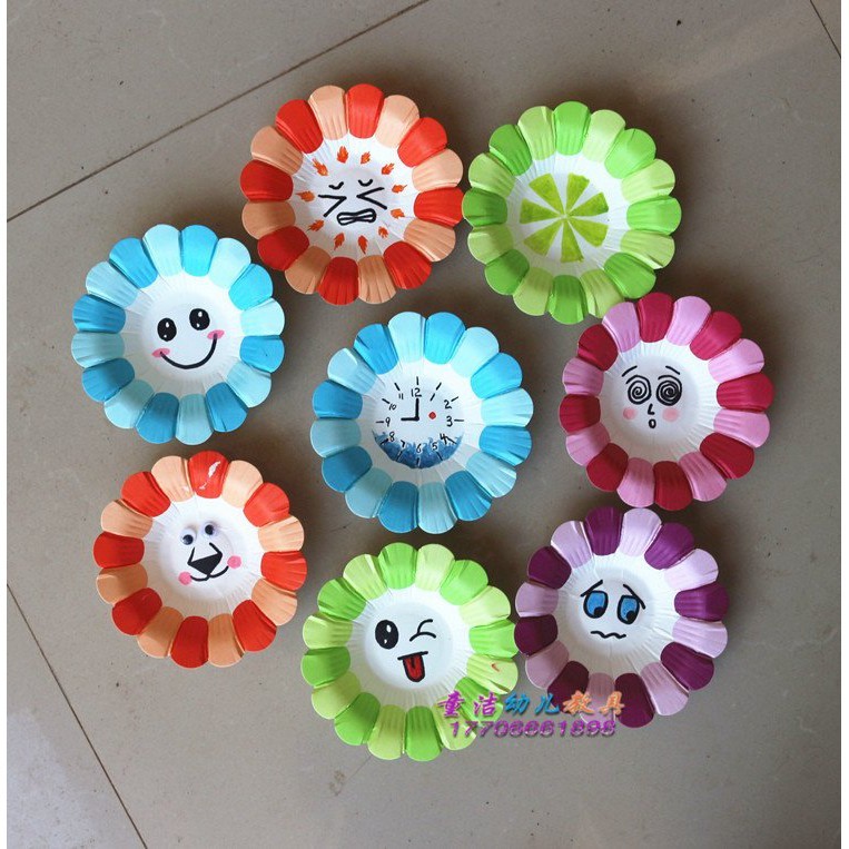 Đĩa hoa giấy màu trang trí  lớp handmade mầm non - Tiểu học ( set 5 cái)