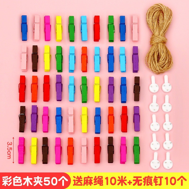 Set  50 kẹp gỗ màu nhiều hình ngộ nghĩnh Deco trang trí ( tặng kèm dây treo)