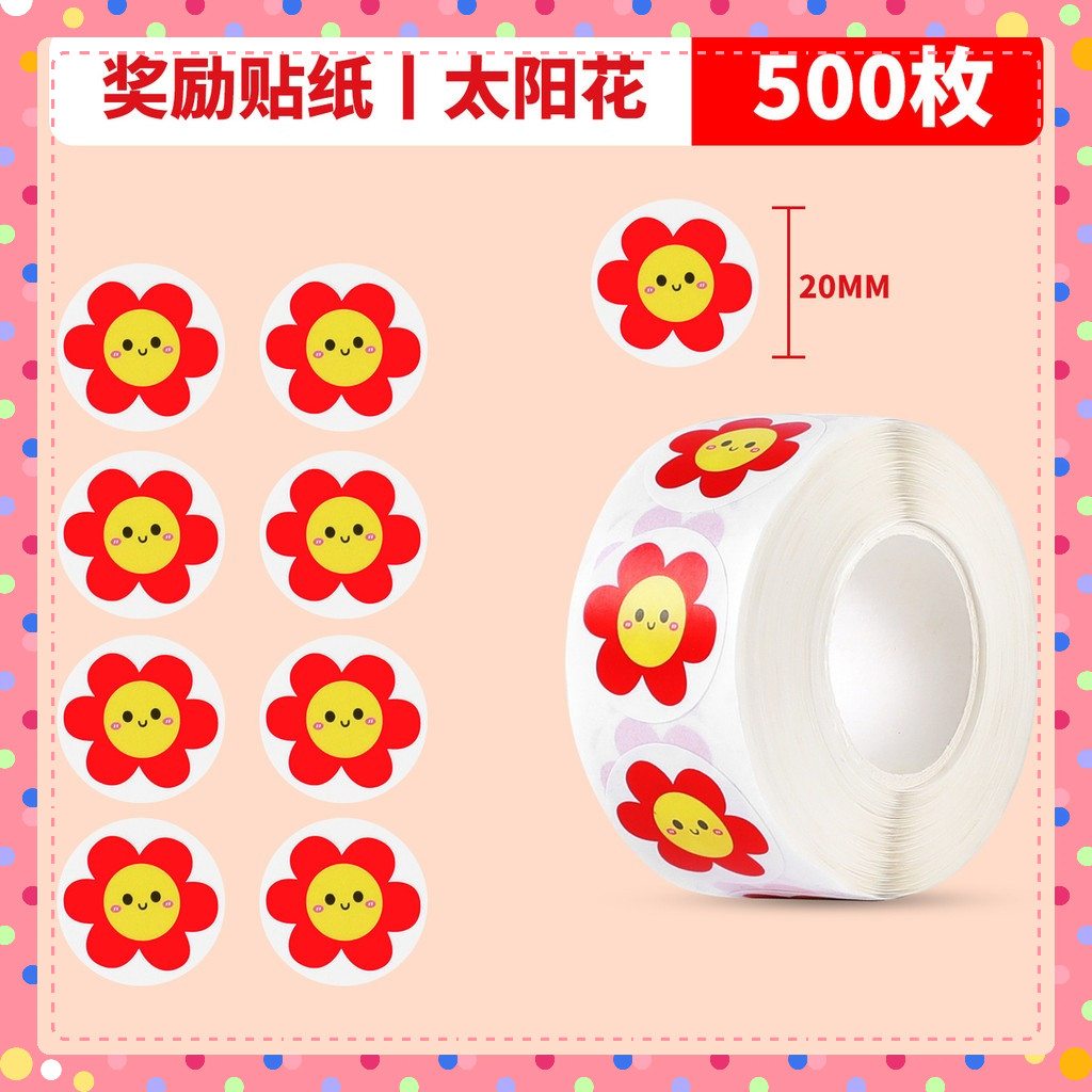 Cuộn 500 sticker dễ thương đa dạng , chất liệu giấy dán chắc chắn, dùng trang trí và khen thưởng học sinh