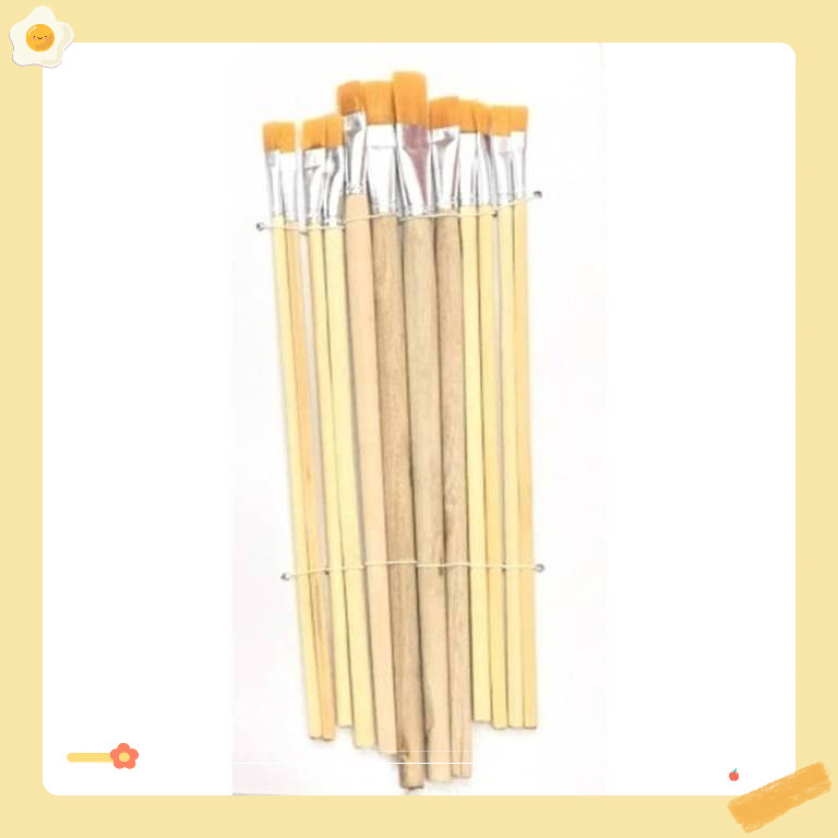 Bút lông - Cọ vẽ - Cọ tô màu đầu dẹt lông mịn set 12 Cọ Vẽ  bút lông thân gỗ