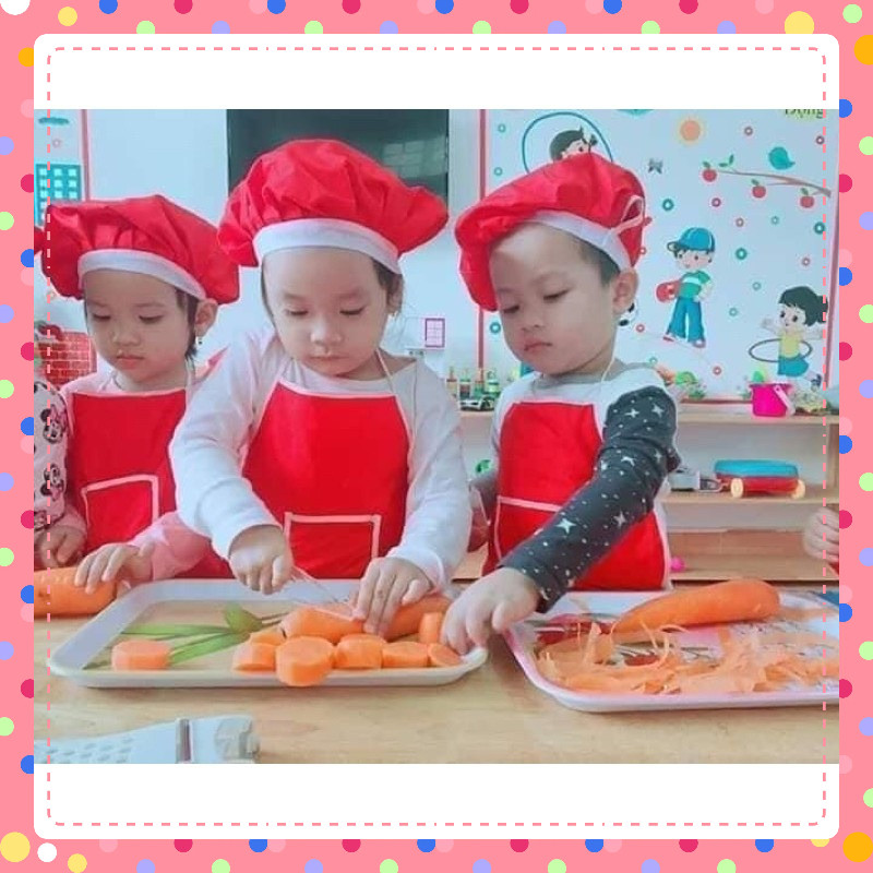 Bộ Tạp Dề màu - Nón Mũ Cho Bé Học Vẽ, Nấu Ăn, Làm Bánh 2 lớp ( set 1 áo 1 mũ)