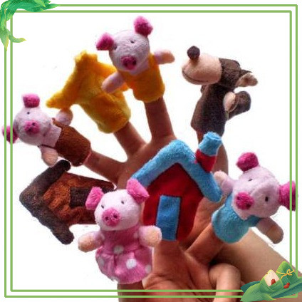 Rối ngón tay kể truyện: Ba chú heo con ( set 5 nhân vật 3 nhà)