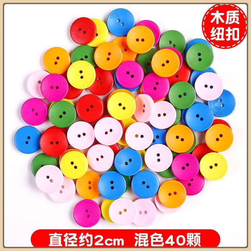 Set 40 cúc áo gỗ nhiều màu sắc làm hanmade steam sáng tạo dán tranh mầm non - tiểu học