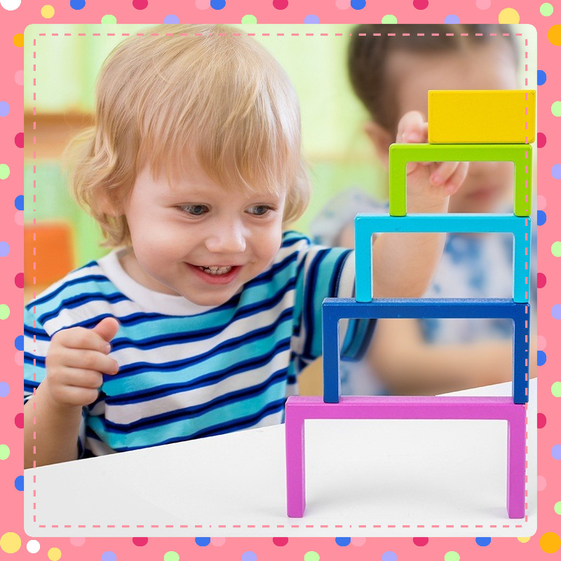 Đồ chơi xếp hình màu cầu vồng. tam giác.hình vuông. tròn, bằng gỗ  montessori cho trẻ em