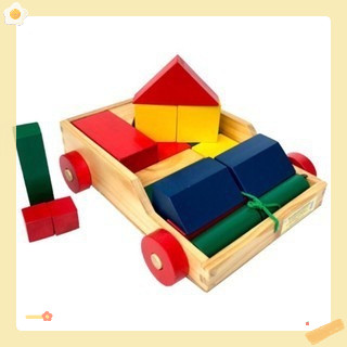 Đồ chơi xếp hình gỗ xây dựng 26 chi tiết trên xe kéo dây đồ chơi mầm non theo TT02