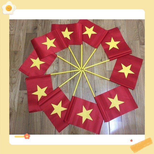 Cờ Vẫy Khai Giảng , cổ động Cờ Đỏ Sao Vàng Cầm Tay Loại Vải Phi Đẹp loại 1 (set 10 cái)