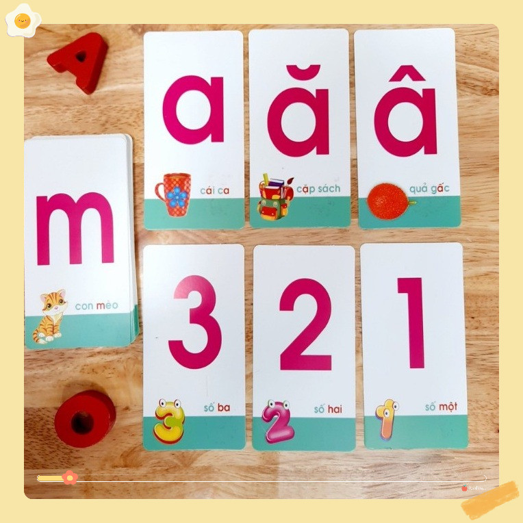 Bộ Thẻ Học Chữ Cái và Chữ Số  2 mặt  44 thẻ/ 1 bộ  Cho Trẻ Mầm Non