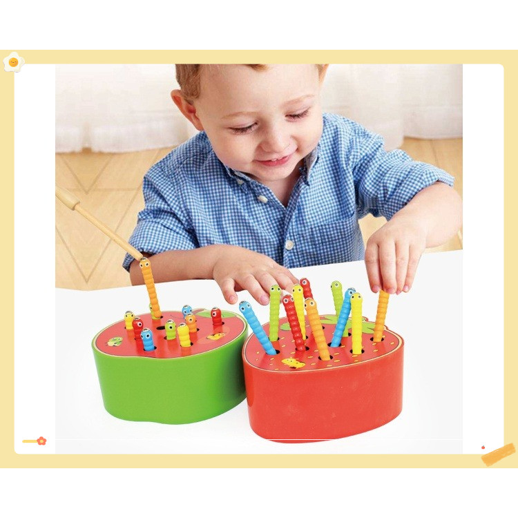 Đồ Chơi Bắt Sâu Bằng Gỗ, hình trái táo  Giáo Dục Sớm Montessori