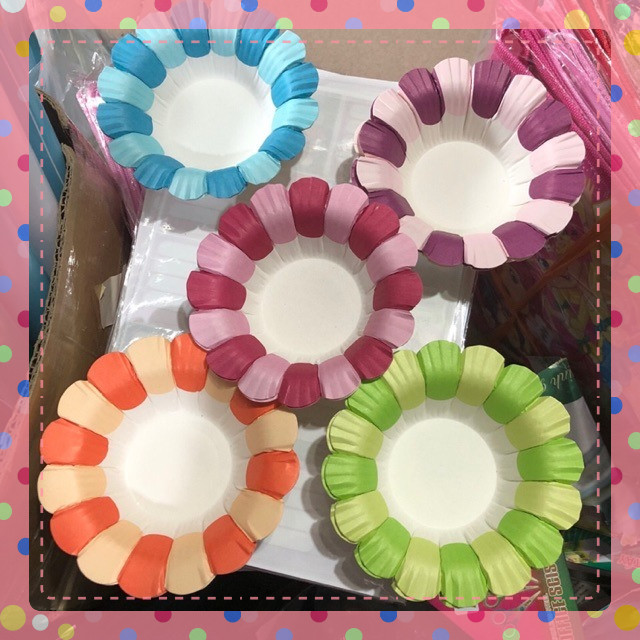 Đĩa hoa giấy màu trang trí  lớp handmade mầm non - Tiểu học ( set 5 cái)