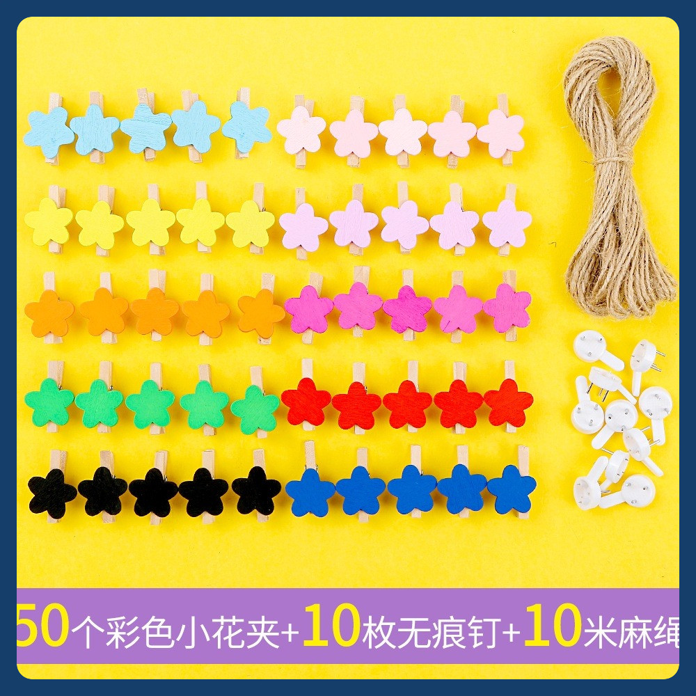 Set  50 kẹp gỗ màu nhiều hình ngộ nghĩnh Deco trang trí ( tặng kèm dây treo)