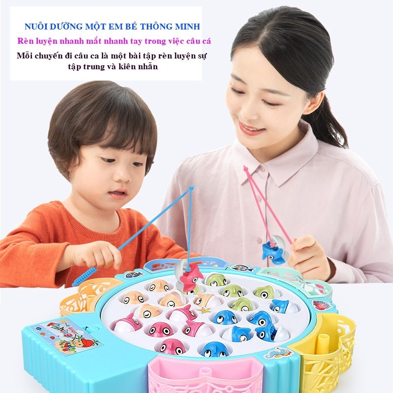 Bộ đồ chơi câu cá điện trẻ em set 15 con 4 cần câu size to có nhạc ( tặng pin)