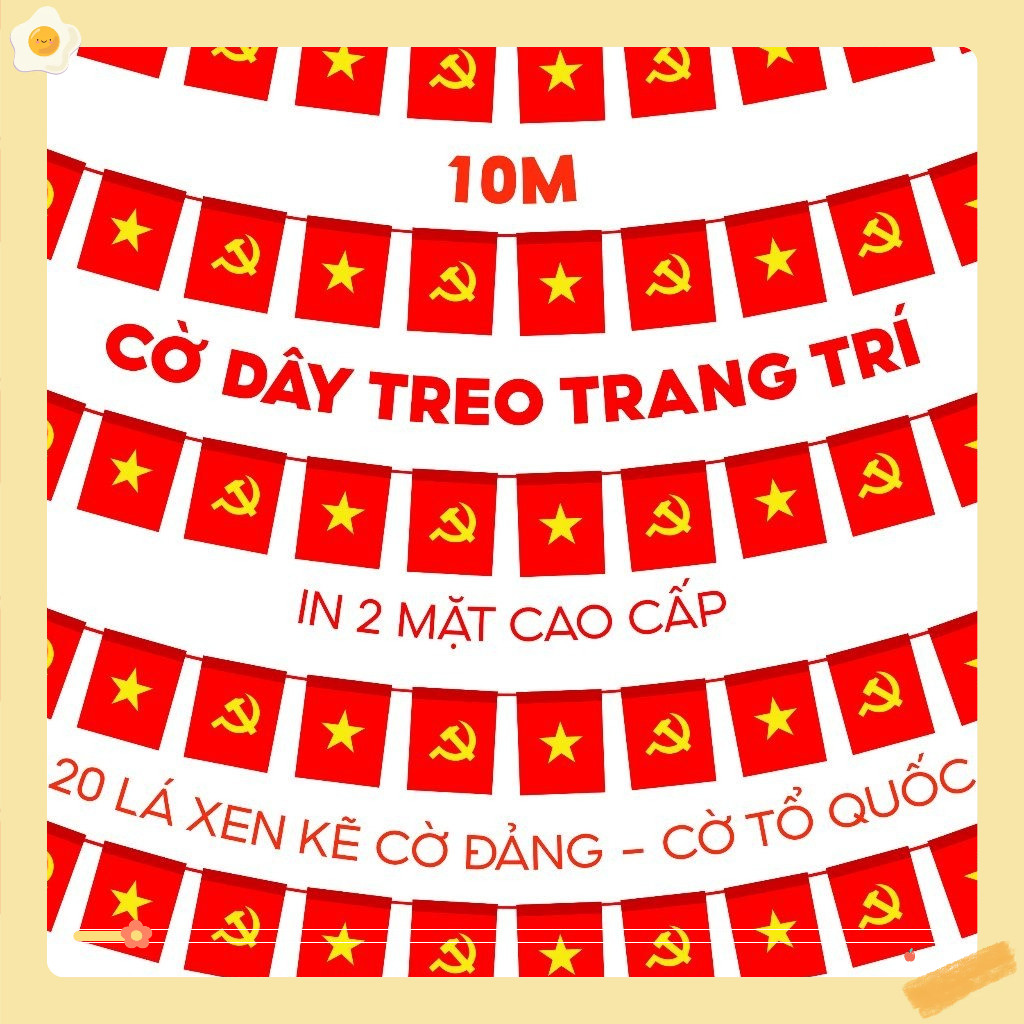 Cờ Dây Tổ Quốc Đảng  20 Lá Dài 10m In 2 Mặt Cao Cấp Vải Satin Bóng đẹp sen kẽ cờ Đảng và cờ Tổ Quốc