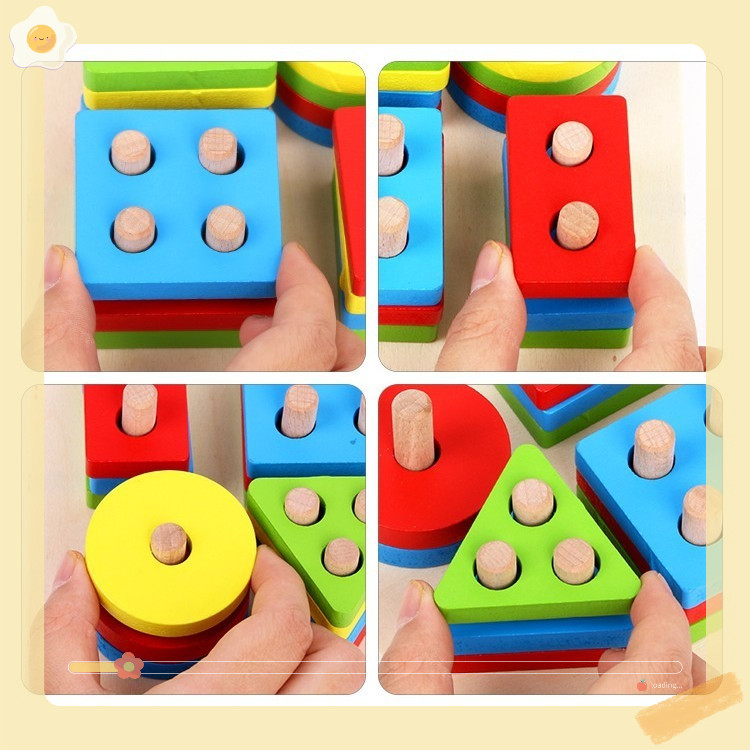 Đồ chơi giáo dục, đồ chơi trí tuệ cho bé, thả hình 4 trụ cơ bản đồ chơi gỗ