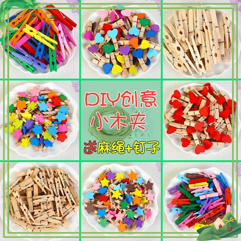 Kẹp gỗ  nhiều màu nghộ nghĩnh set 50 kẹp tặng kèm dây treo