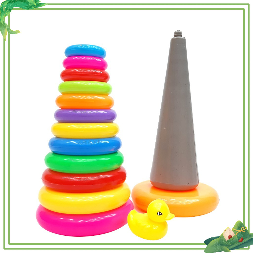 Đồ chơi xếp tháp vòng Vịt size đại 12 vòng, 1 vịt, 1 chân đế tháp bằng nhựa an toàn