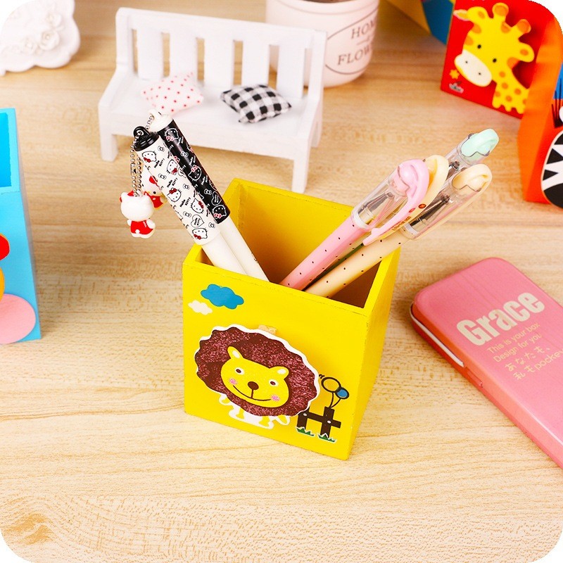 Ống cắm bút gỗ hộp đựng bút hoạt hình bằng gỗ làm quà tặng dễ thương và sáng tạo