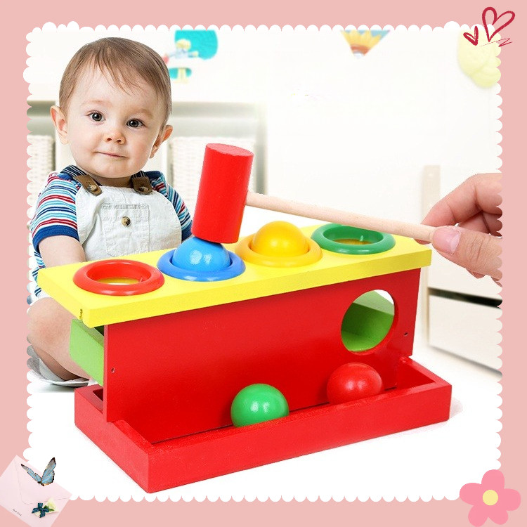 Đồ chơi đập bóng búa gỗ  2 tầng 4 bóng PT vận động  phân biệt màu sắc