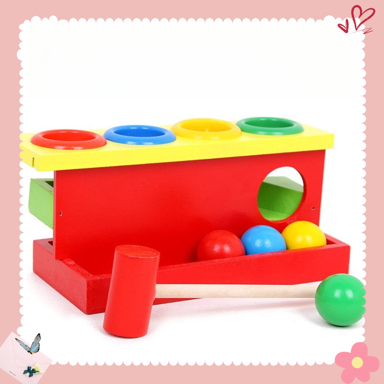Đồ chơi đập bóng búa gỗ  2 tầng 4 bóng PT vận động  phân biệt màu sắc