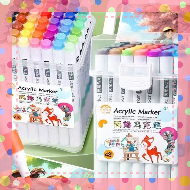 [Set 12 - 24- 36 - 48 Màu] Bút Sơn 2 đầu Acrylic Marker  Vẽ Viết Màu DIY Trên Nhiều Chất Liệu Màu Tươi Sáng