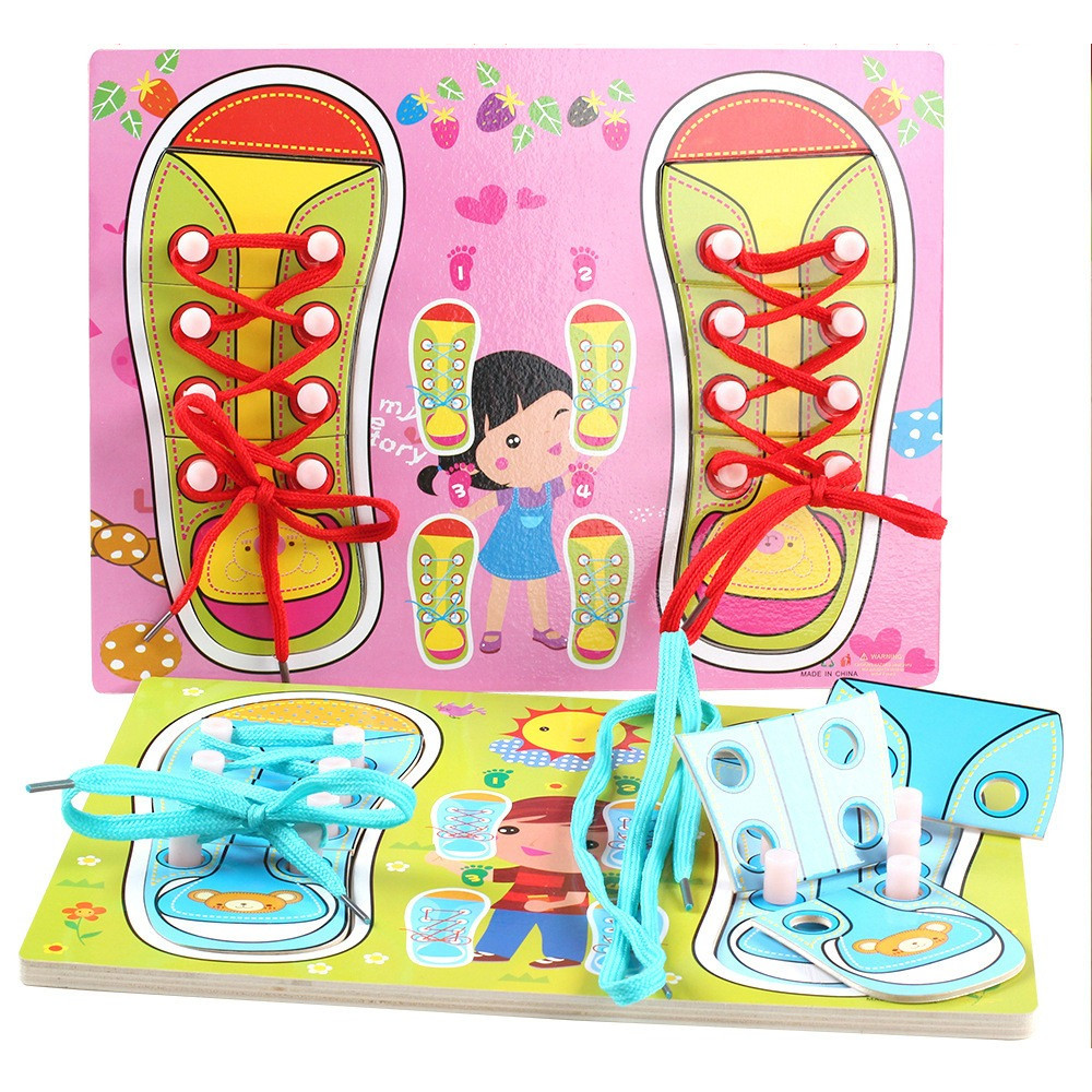 Đồ Chơi Bảng Gỗ Học Buộc Dây Giày Cho Bé Phát Triển Kỹ Năng giáo dục sớmcho trẻ