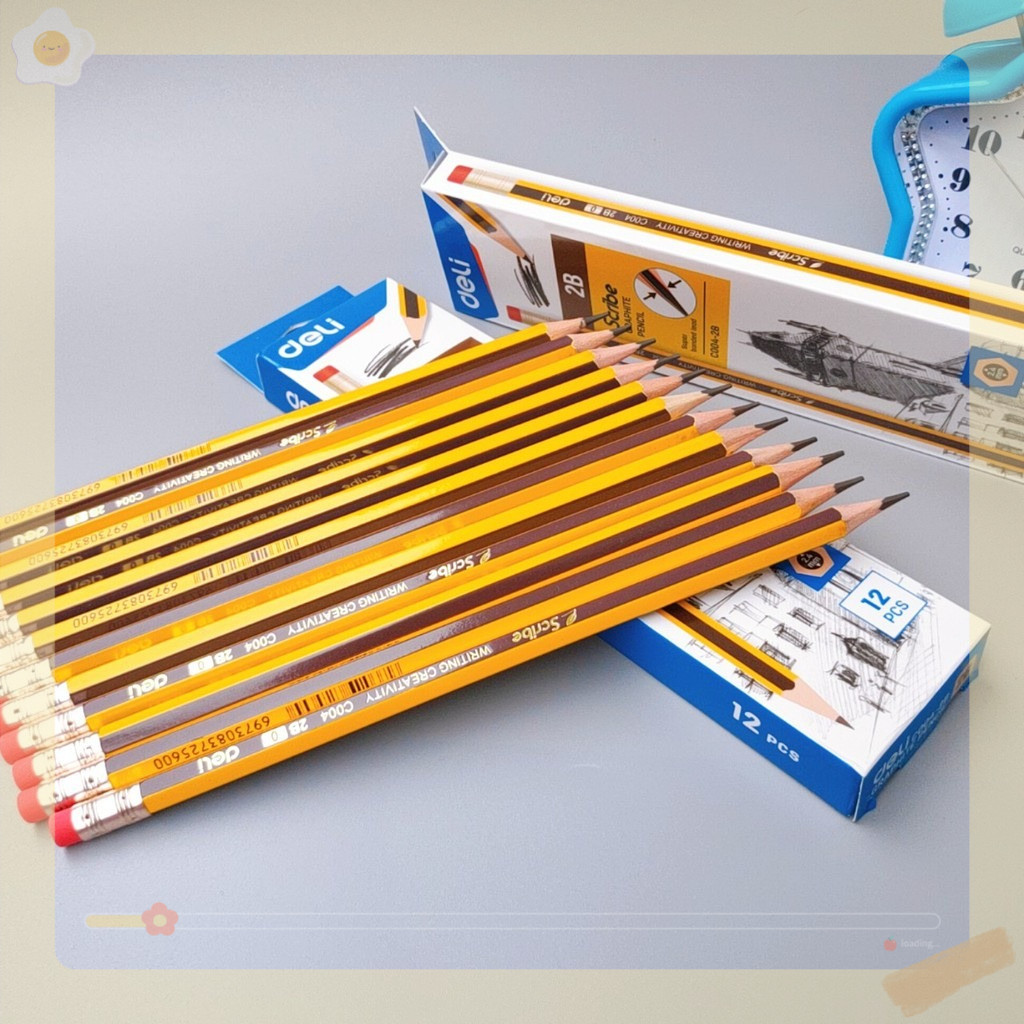 Bút chì 2B Deli học sinh - Viết chì - Scribe kẻ sọc vàng sọc đen - 12 chiếc/ hộp - C004