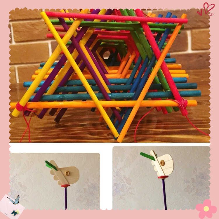Que kem gỗ tròn 50 que gồm 2 loại mộc và loại sơn màu  làm thủ công Hanmade, STEAM