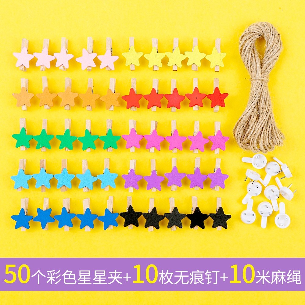 Set  50 kẹp gỗ màu nhiều hình ngộ nghĩnh Deco trang trí ( tặng kèm dây treo)