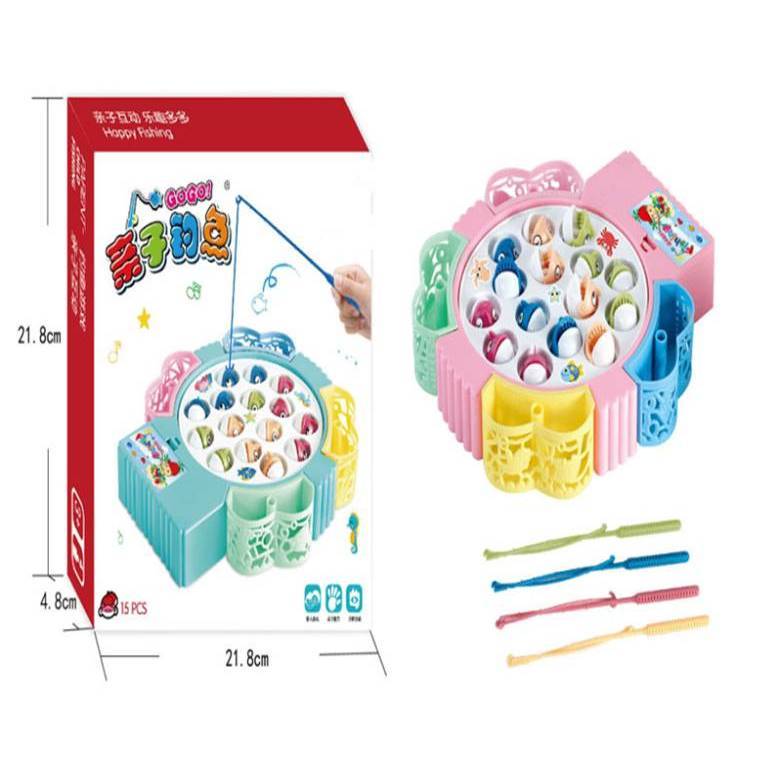 Bộ đồ chơi câu cá điện trẻ em set 15 con 4 cần câu size to có nhạc ( tặng pin)