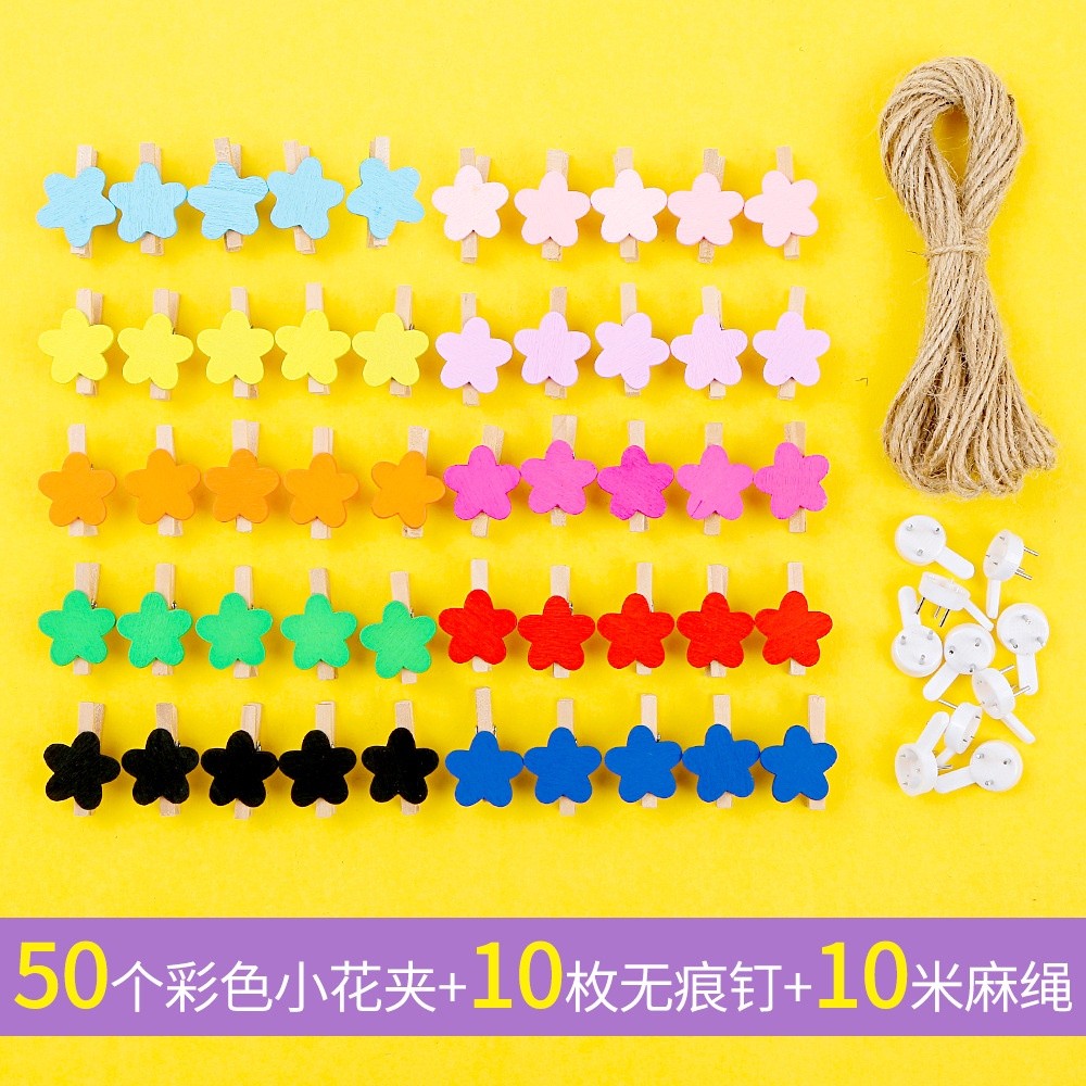 Set  50 kẹp gỗ màu nhiều hình ngộ nghĩnh Deco trang trí ( tặng kèm dây treo)