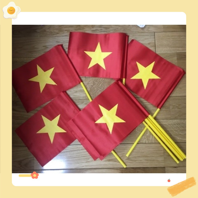 Cờ Vẫy Khai Giảng , cổ động Cờ Đỏ Sao Vàng Cầm Tay Loại Vải Phi Đẹp loại 1 (set 10 cái)
