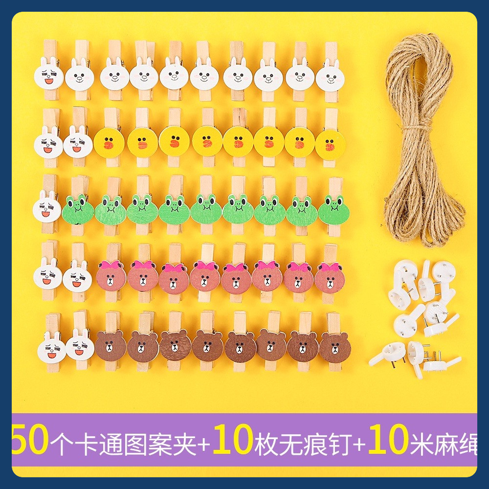 Set  50 kẹp gỗ màu nhiều hình ngộ nghĩnh Deco trang trí ( tặng kèm dây treo)