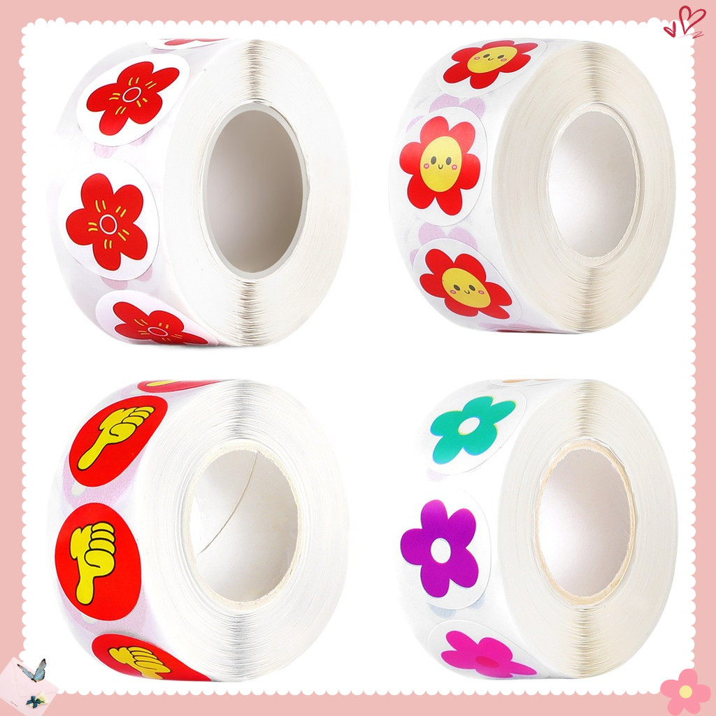 Cuộn 500 sticker dễ thương đa dạng , chất liệu giấy dán chắc chắn, dùng trang trí và khen thưởng học sinh