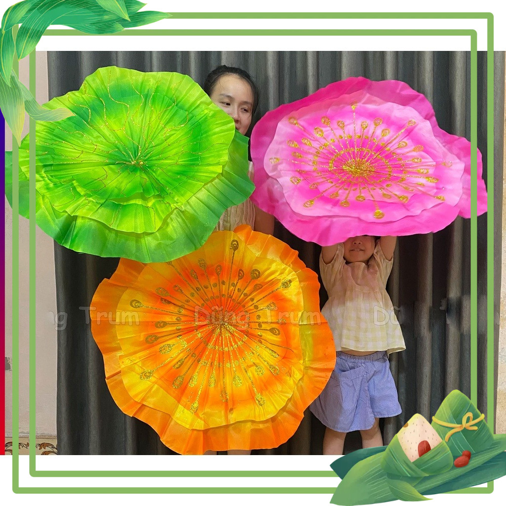 Lá sen biểu diễn văn nghệ  nan sắt mềm và lụa phun kim tuyến cưc bền đẹp ( đơn giá 1 chiếc)