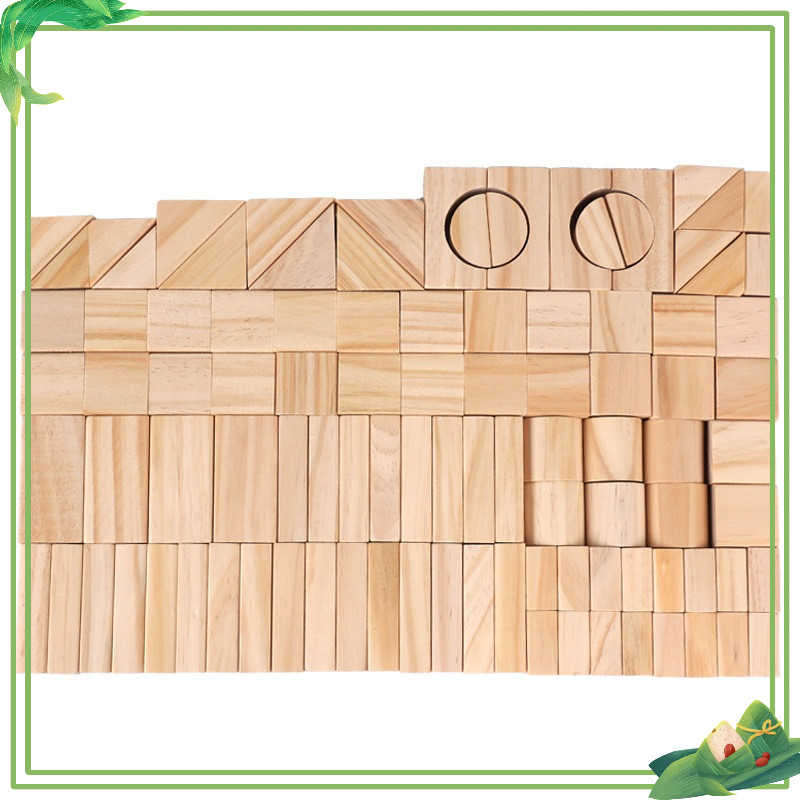 Set Bộ khối 100 chi tiết gỗ mộc đồ chơi xếp hình gỗ khối lớn