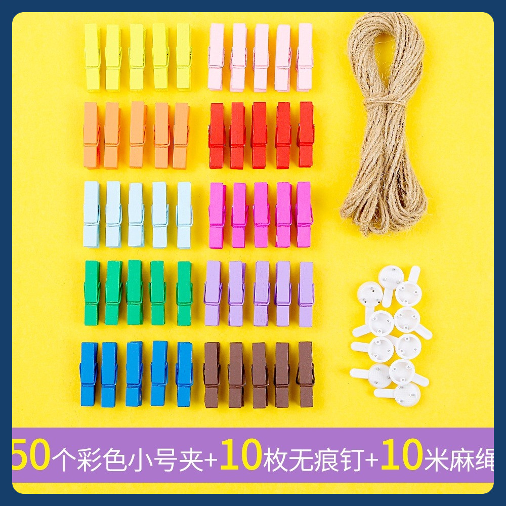 Set  50 kẹp gỗ màu nhiều hình ngộ nghĩnh Deco trang trí ( tặng kèm dây treo)