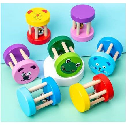 Đồ chơi xúc xắc lục lặc tròn, đồ chơi âm thanh bằng gỗ an toàn cho trẻ