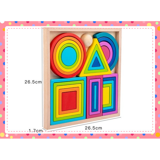 Đồ chơi xếp hình màu cầu vồng. tam giác.hình vuông. tròn, bằng gỗ  montessori cho trẻ em