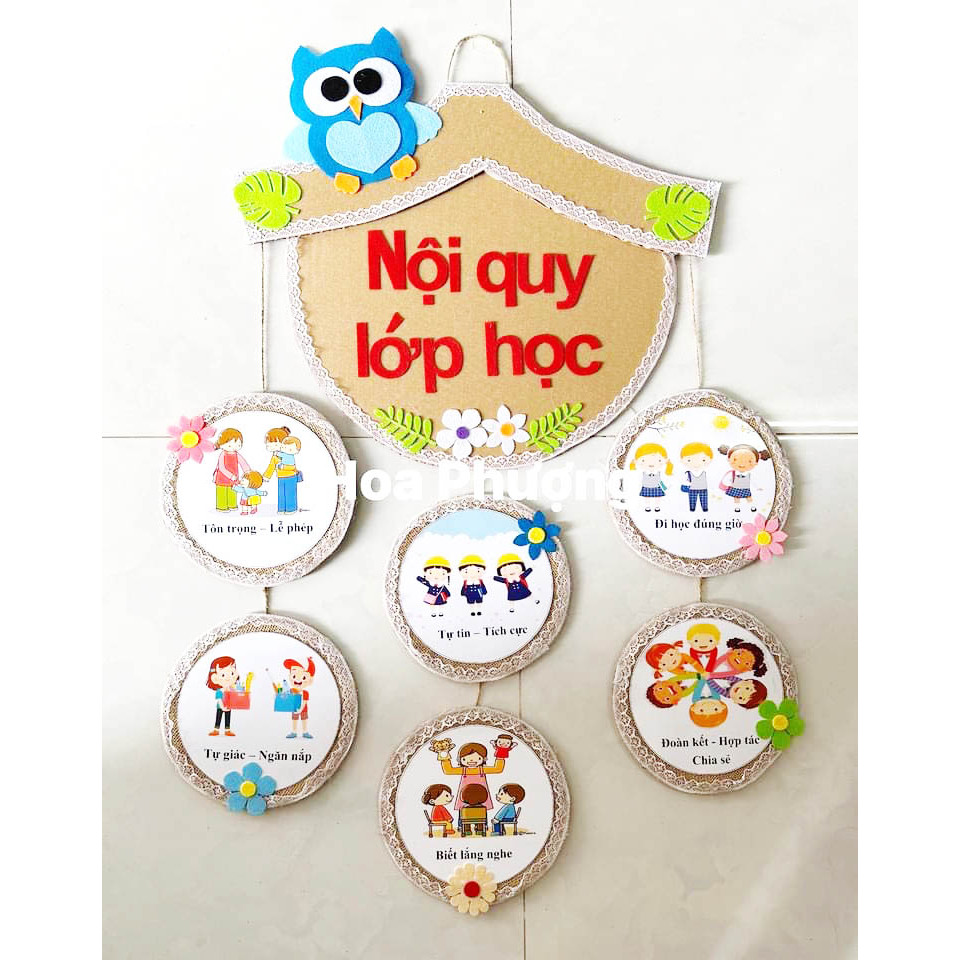 Bảng Nội quy lớp học- bé học  lễ giáo trang trí lớp học mầm non