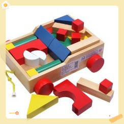 Đồ chơi xếp hình gỗ xây dựng 26 chi tiết trên xe kéo dây đồ chơi mầm non theo TT02