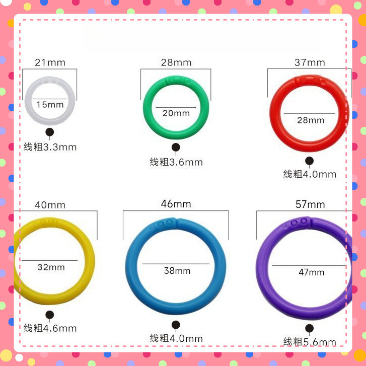 Gói 10/50 khoen nhựa móc khóa nhiều màu 15 - 35mm khoen gài phụ kiện làm sách vải mầm non