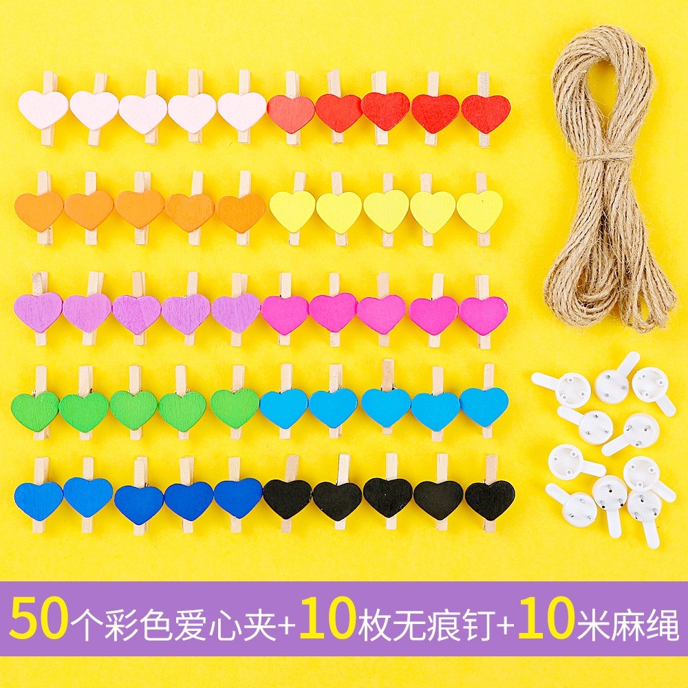 Set  50 kẹp gỗ màu nhiều hình ngộ nghĩnh Deco trang trí ( tặng kèm dây treo)