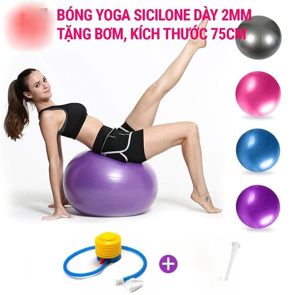 Bóng Tập YOGA Cao Cấp Chống Nổ, Banh Yoga Giãn Cơ Tập Size 75CM  ( Tặng bơm bóng )-Bóng Trơn