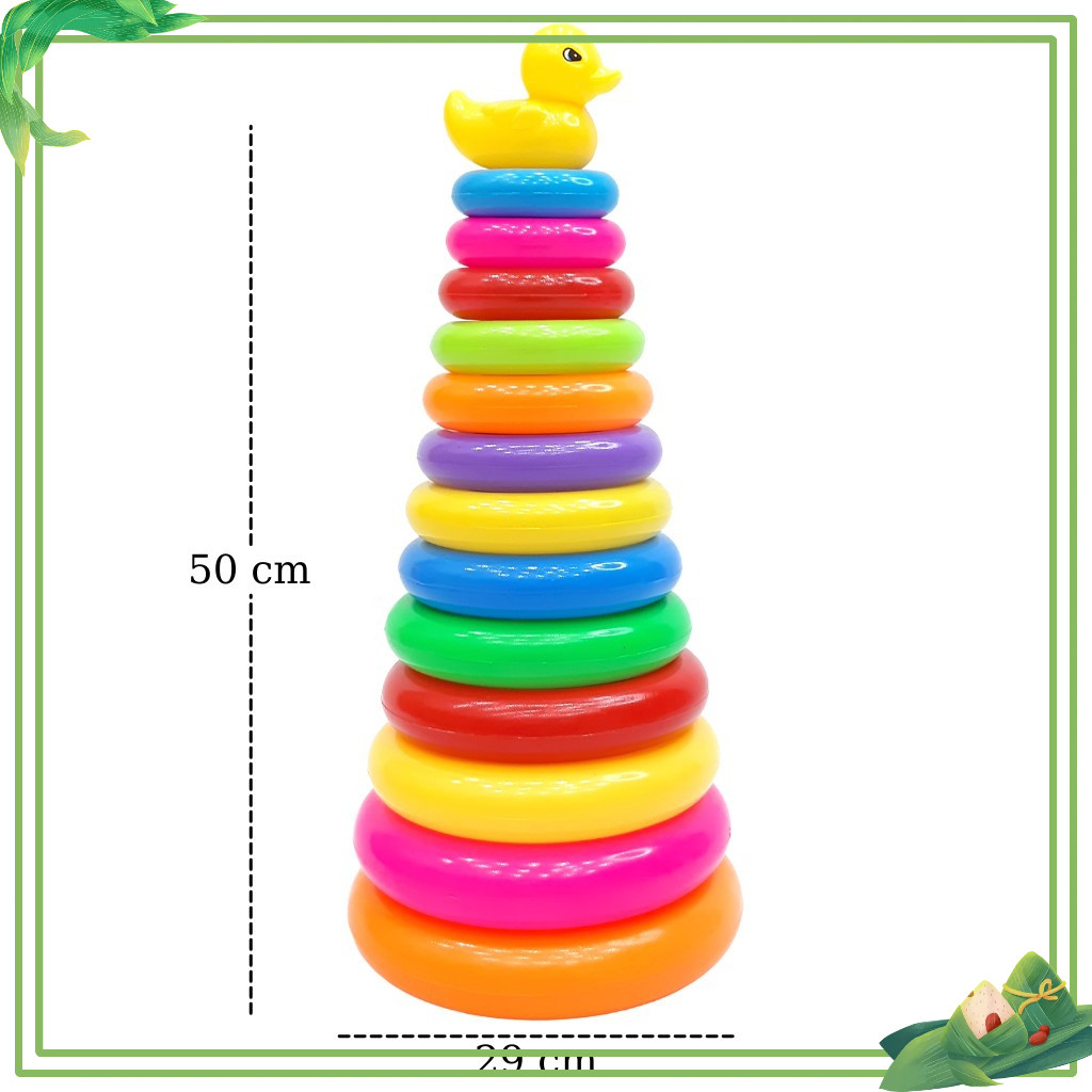 Đồ chơi xếp tháp vòng Vịt size đại 12 vòng, 1 vịt, 1 chân đế tháp bằng nhựa an toàn