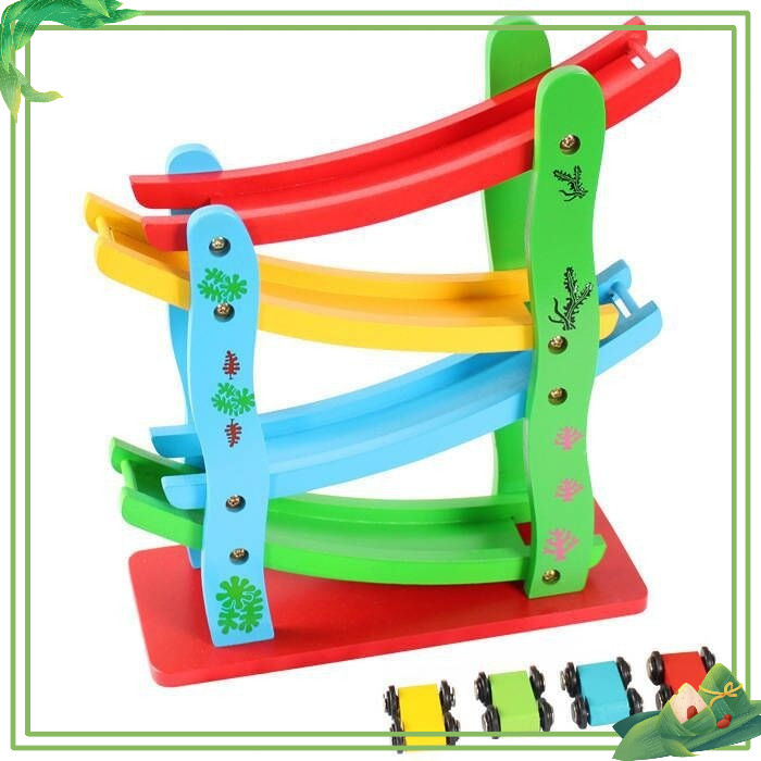 ĐỒ CHƠI XE Ô TÔ CẦU TRƯỢT 4 TẦNG BẰNG GỖ – ĐỒ CHƠI THÔNG MINH CHO BÉ TỪ 2–10 TUỔI  bằng gỗ