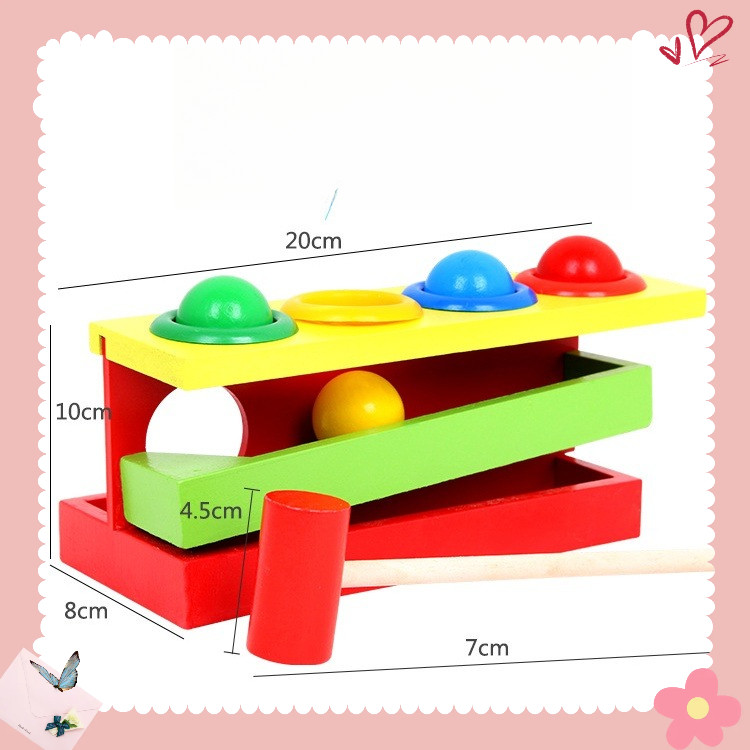 Đồ chơi đập bóng búa gỗ  2 tầng 4 bóng PT vận động  phân biệt màu sắc