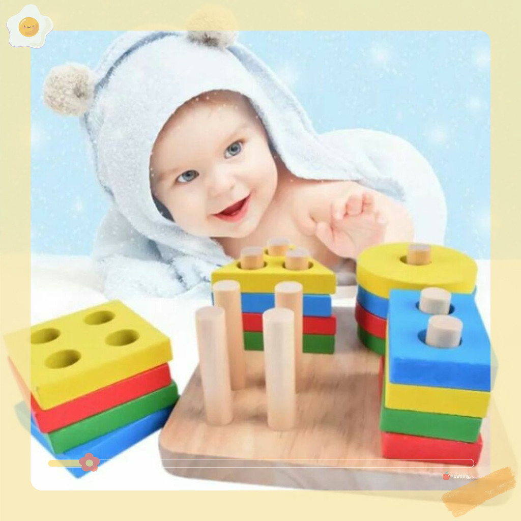 Đồ chơi giáo dục, đồ chơi trí tuệ cho bé, thả hình 4 trụ cơ bản đồ chơi gỗ