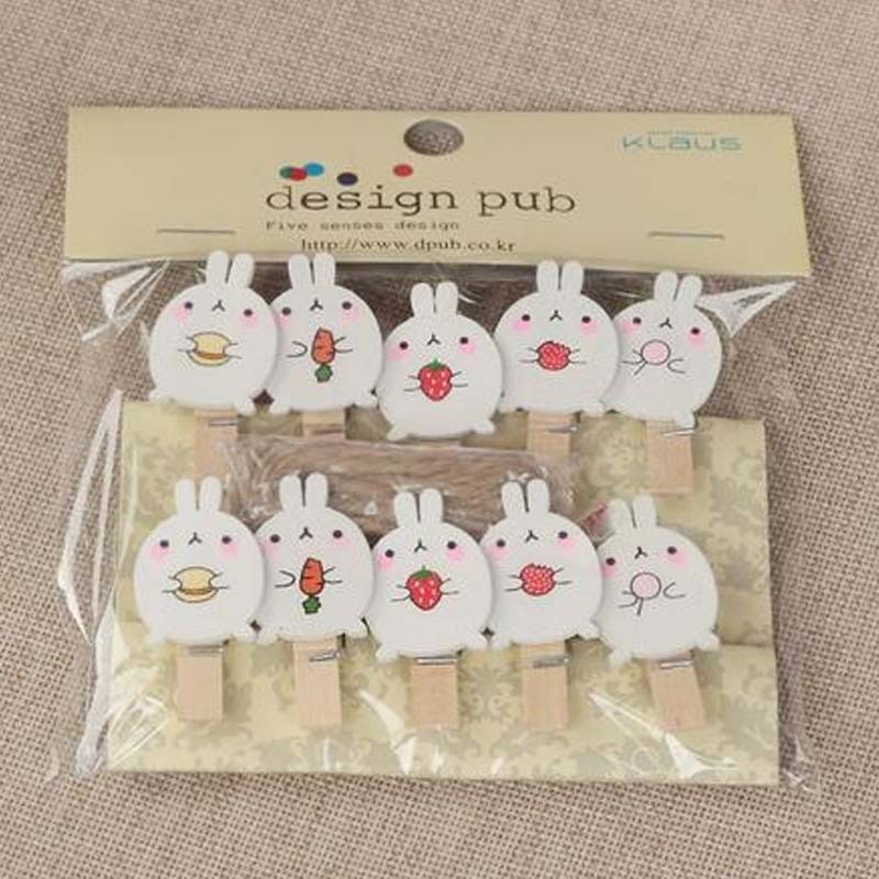 Set 10 kẹp gỗ treo ảnh trang trí tặng kèm 2 m dây hoạt hình nhiều mẫu